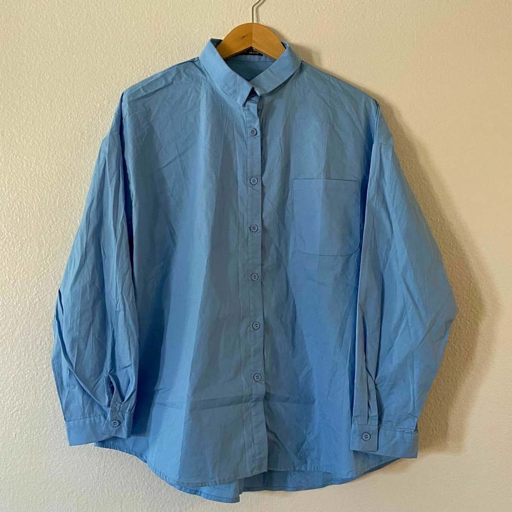 SHEIN‎ Size XL Women's Solid Pocket Front Button Up Blouse Oversized Long Sleeve